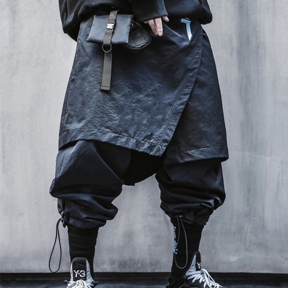 Techwear Pants Men Cyberpunk Black Harem Streetwear Futuristic Joggers hi-p14 - Picture 1 of 11